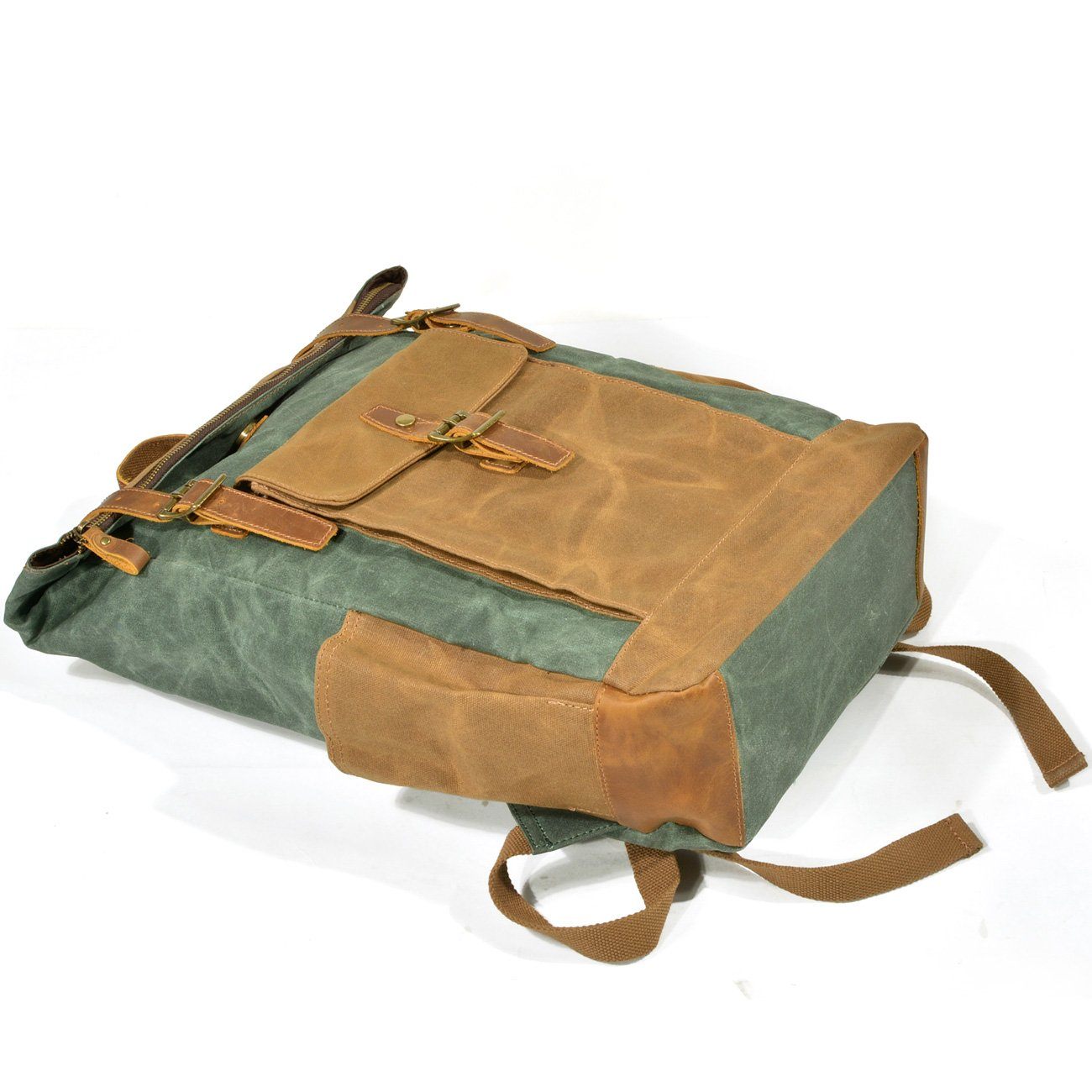 Zweifarbiger Rolltop Rucksack – Gewachstes Canvas & Leder, 22,5 L
