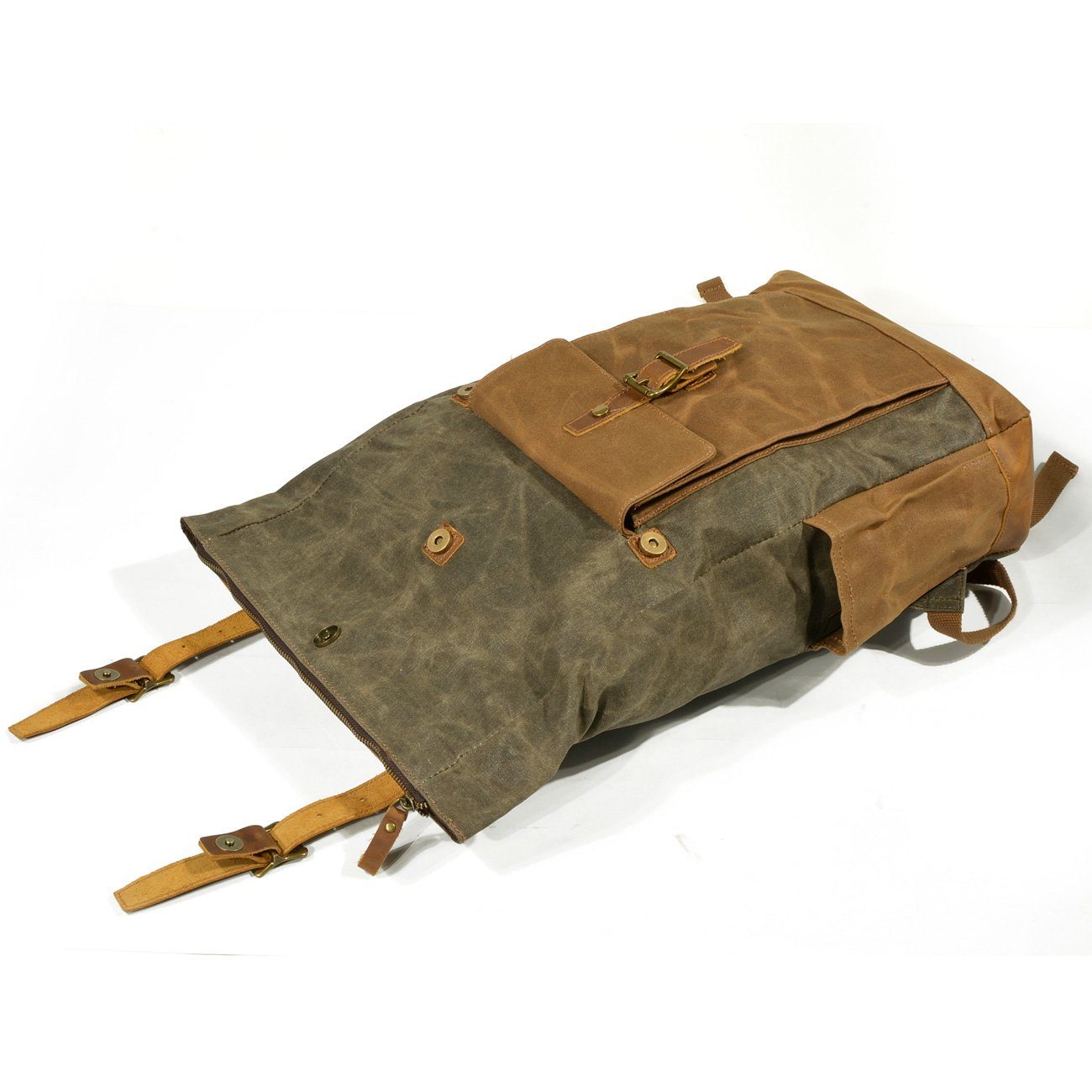 Zweifarbiger Rolltop Rucksack – Gewachstes Canvas & Leder, 22,5 L