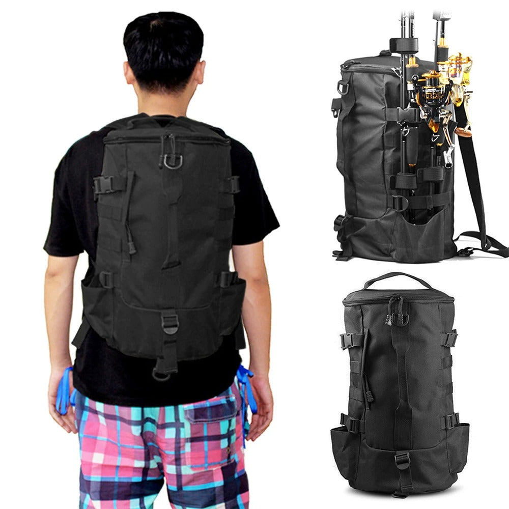 Wanderrucksack für Angler – 45L Rucksack mit Angelhalterung