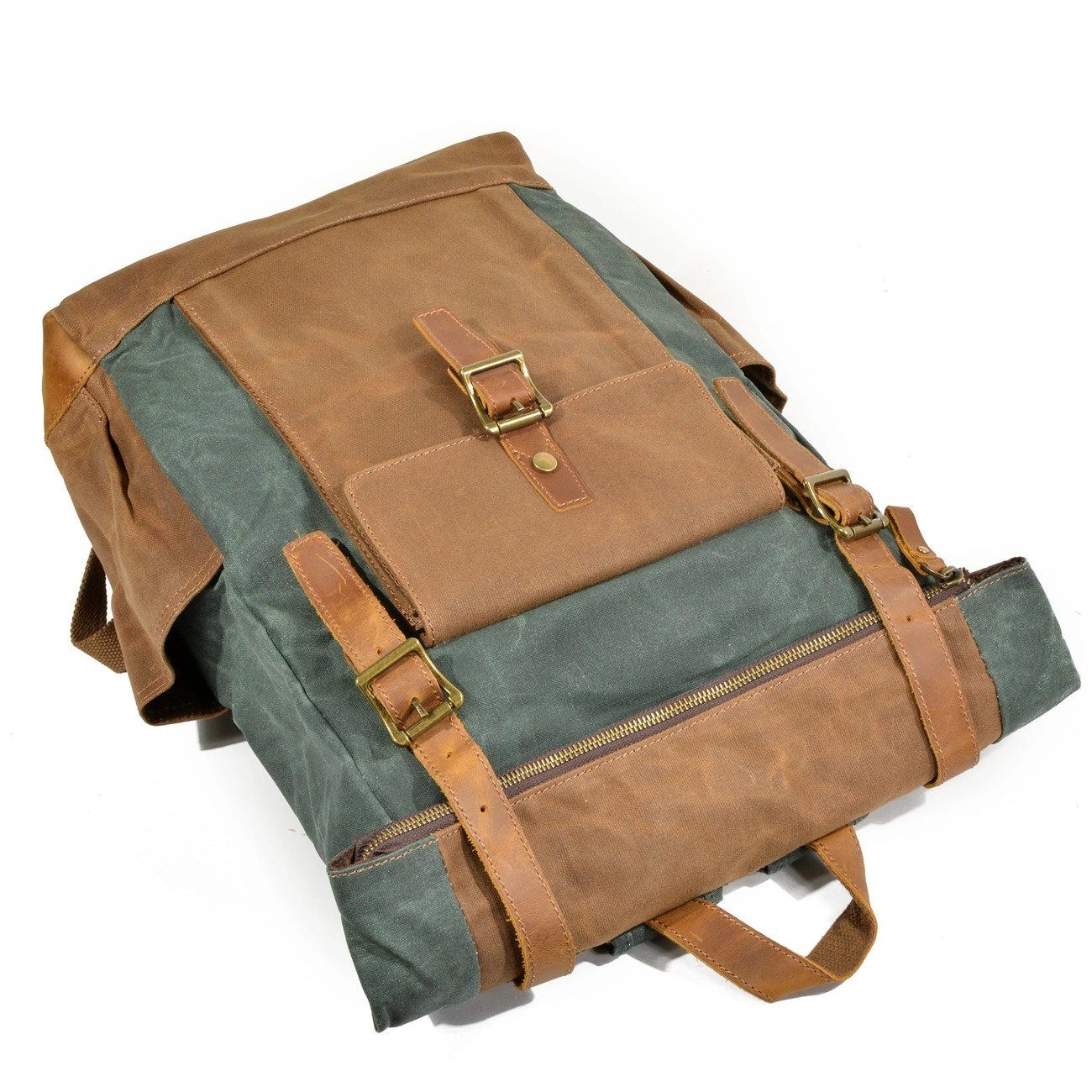 Zweifarbiger Rolltop Rucksack – Gewachstes Canvas & Leder, 22,5 L