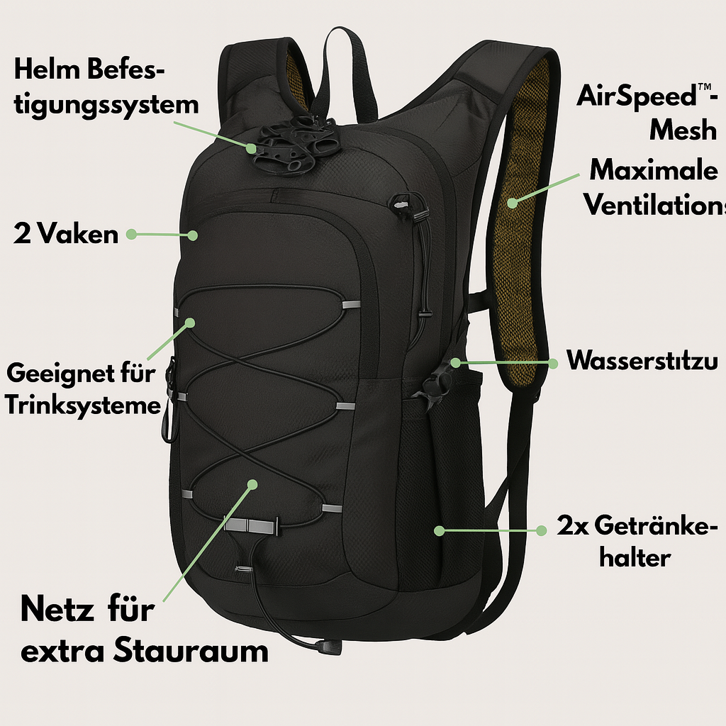 Wasserfester Fahrradrucksack mit Helmhalterung & Trinksystem