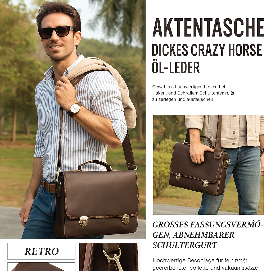 Vintage Leder Aktentasche für 15,6" Laptop – robust & elegant