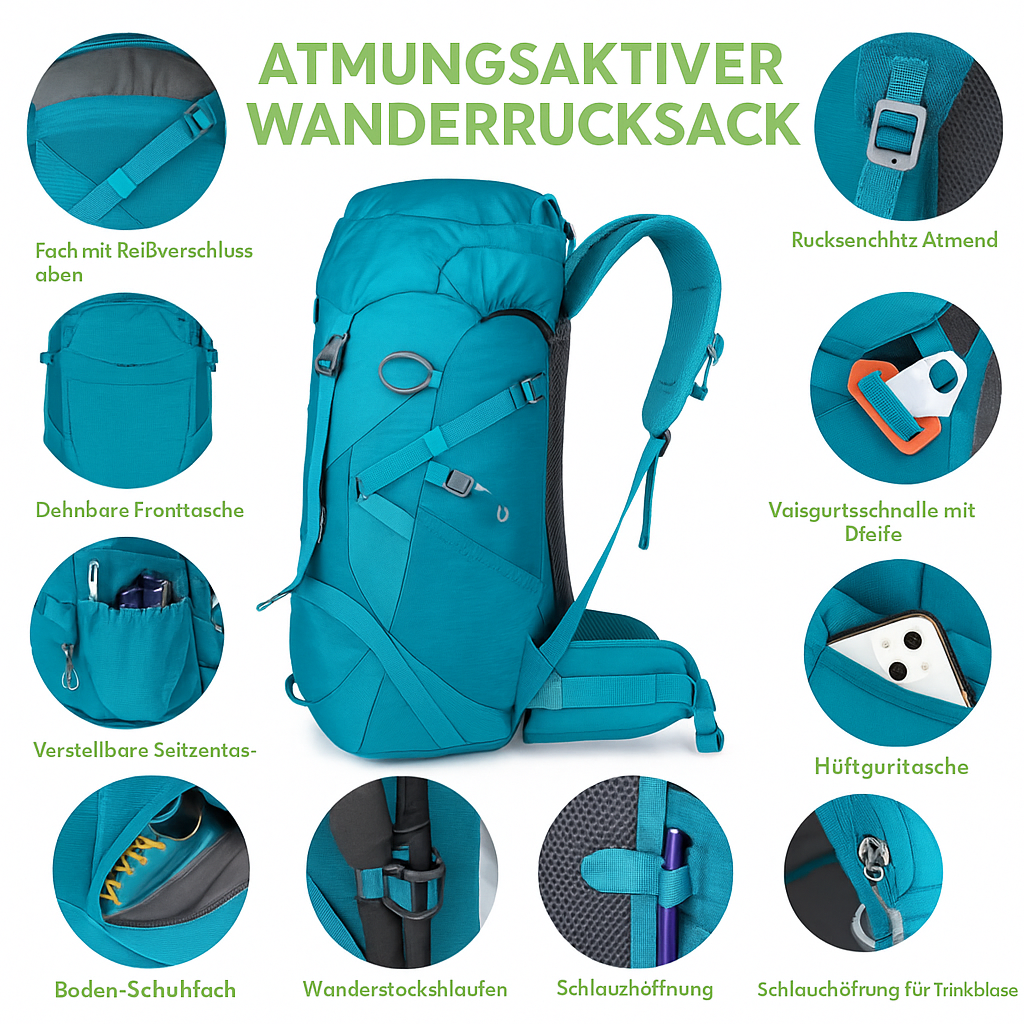50L Trekkingrucksack – Leichter Outdoor-Rucksack mit Regenhülle