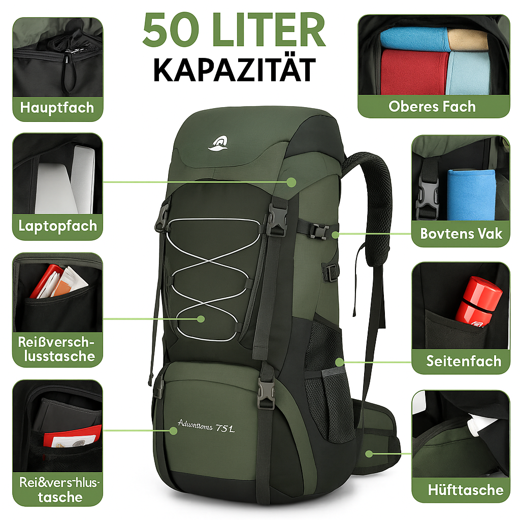 Wanderrucksack 50L – Leichter und robuster Rucksack für Outdoor-Touren