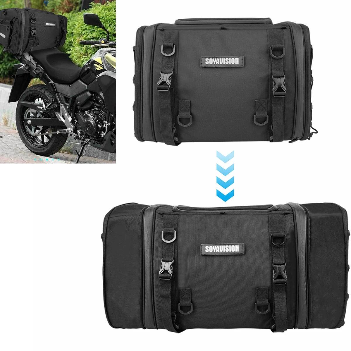Motorradgepäcktasche wasserdicht – erweiterbare Motorradhecktasche