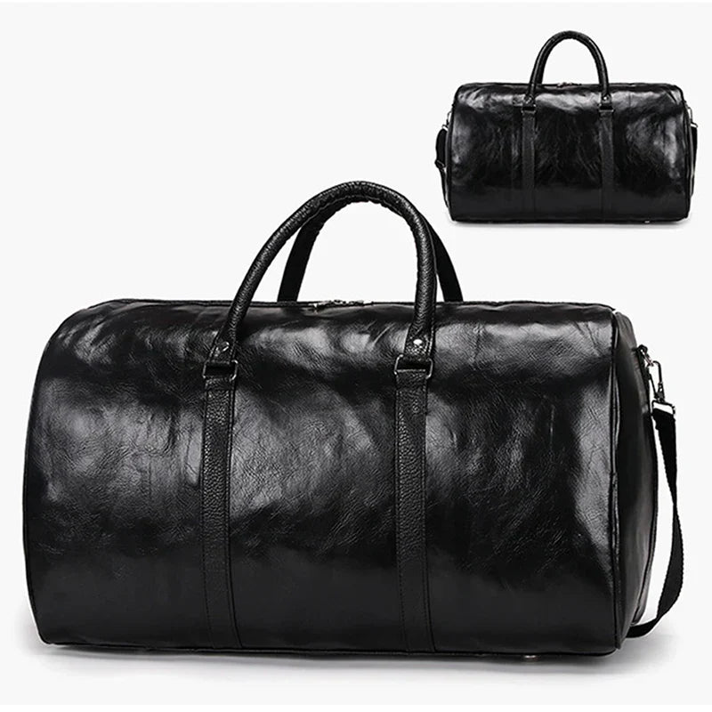 Schwarze Leder Reisetasche Noctavio – Große PU-Reisetasche für Herren 30L
