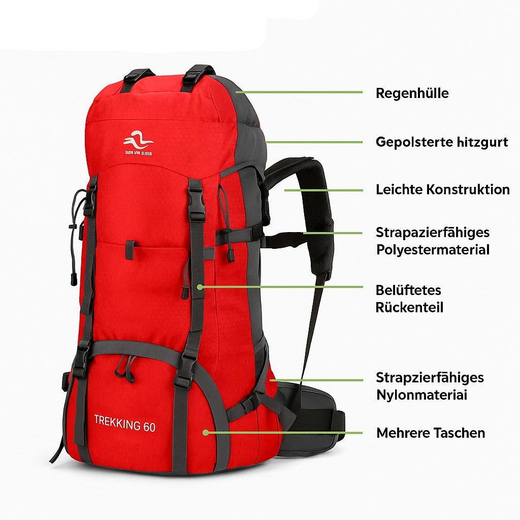 60L Rucksack Trekking – Wasserdicht, Komfortabel & Robust