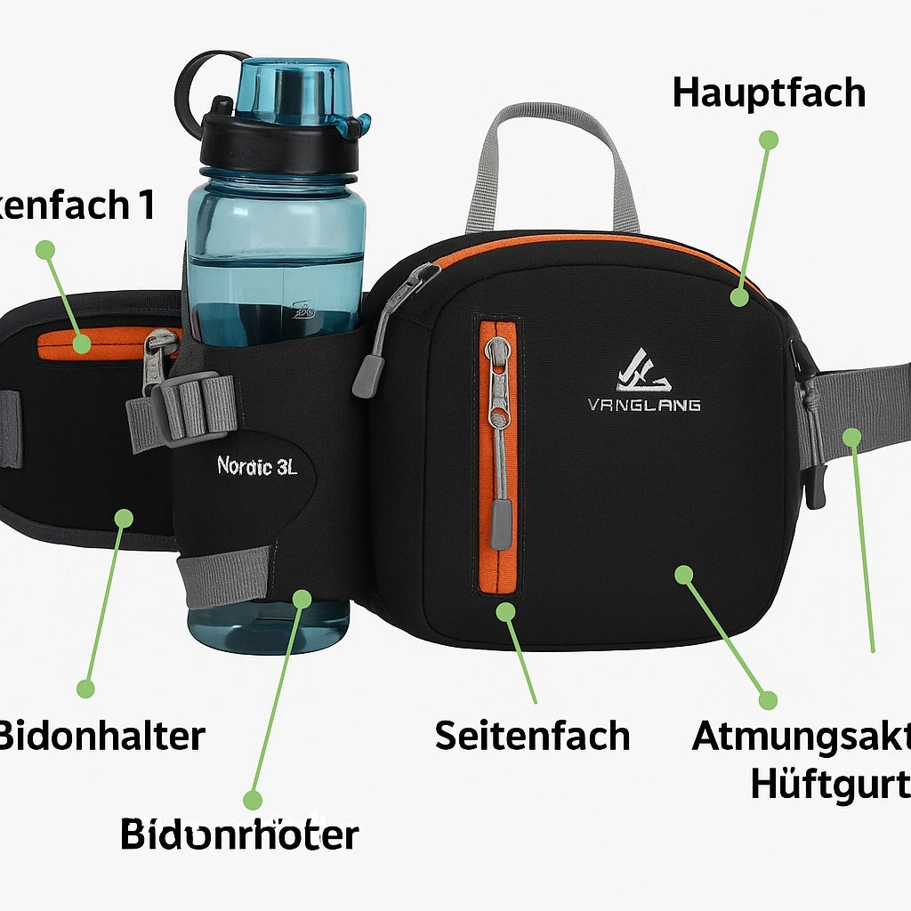 Leichte & robuste Gürteltasche mit Trinkflaschenhalter – 800D Oxford 2L