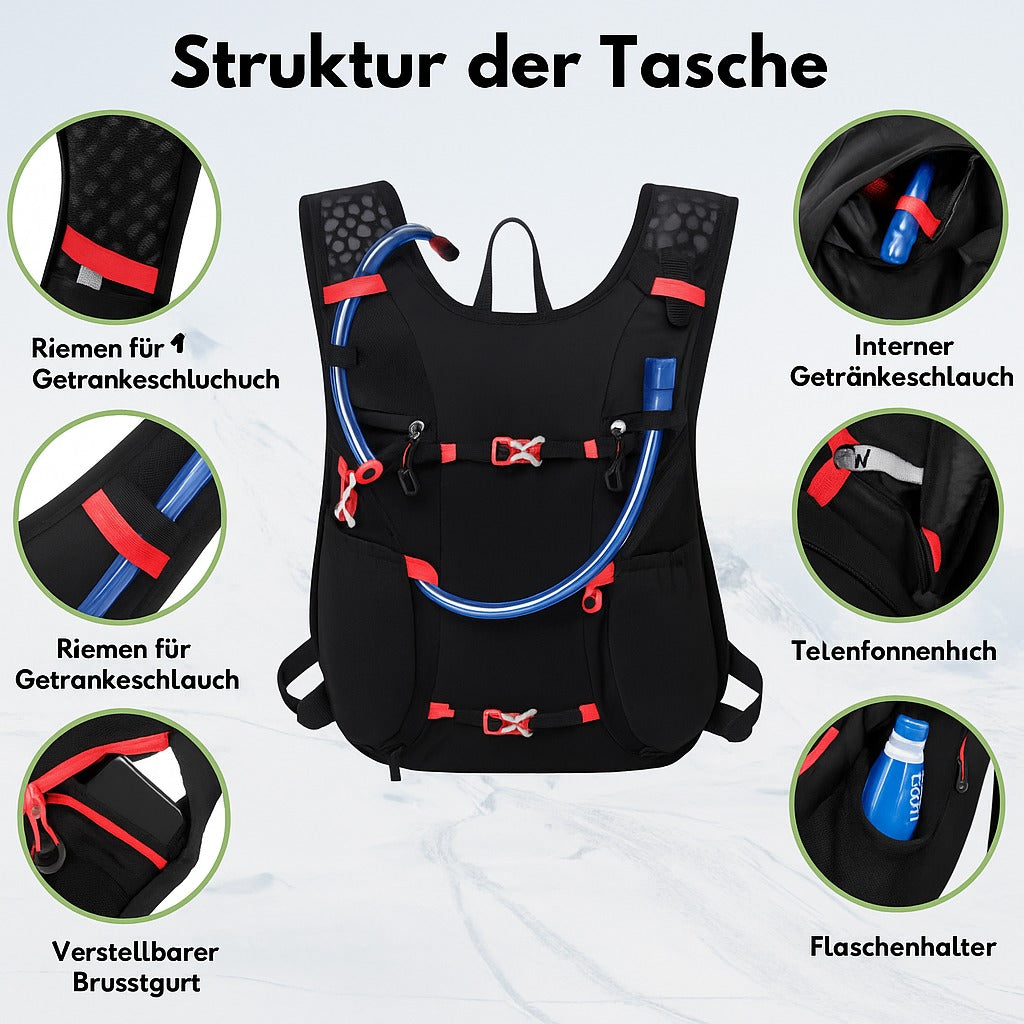 Leichter Trinkrucksack mit 2L Wasserblase – Ideal für Sport & Outdoor