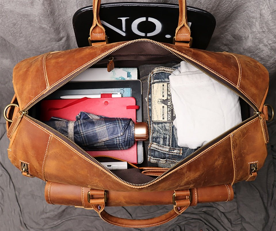 Weekender Leder Herren – Büffelleder Reisetasche mit Schuhfach 24L