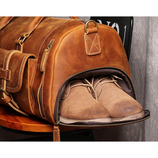 Weekender Leder Herren – Büffelleder Reisetasche mit Schuhfach 24L