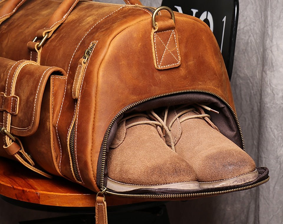 Weekender Leder Herren – Büffelleder Reisetasche mit Schuhfach
