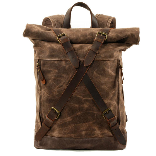Vintage Rolltop Rucksack – Gewachstes Canvas & Lederdetails 20L