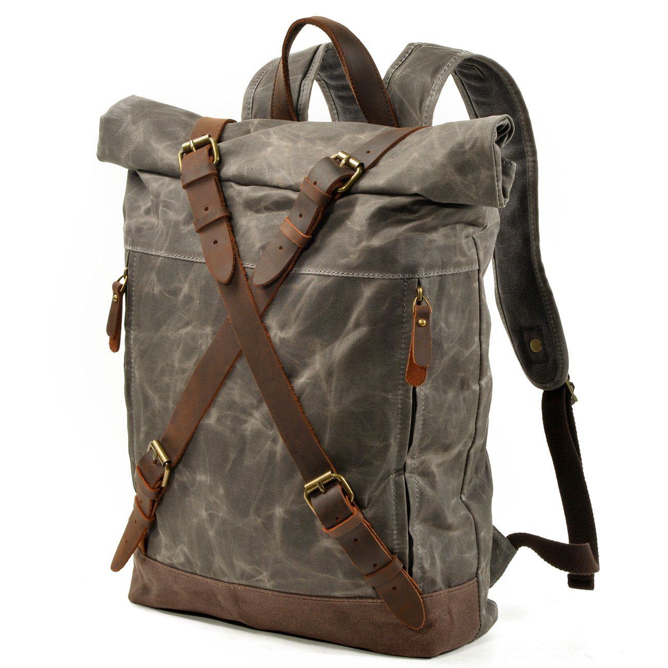 Vintage Rolltop Rucksack – Gewachstes Canvas & Lederdetails 20L