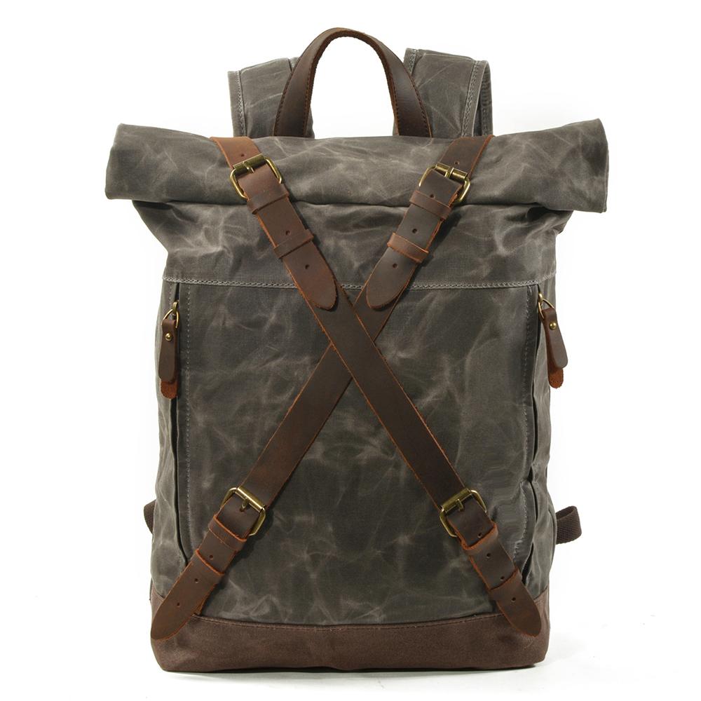 Vintage Rolltop Rucksack – Gewachstes Canvas & Lederdetails 20L