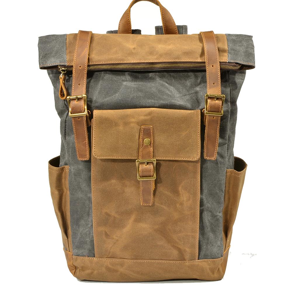 Zweifarbiger Rolltop Rucksack – Gewachstes Canvas & Leder, 22,5 L