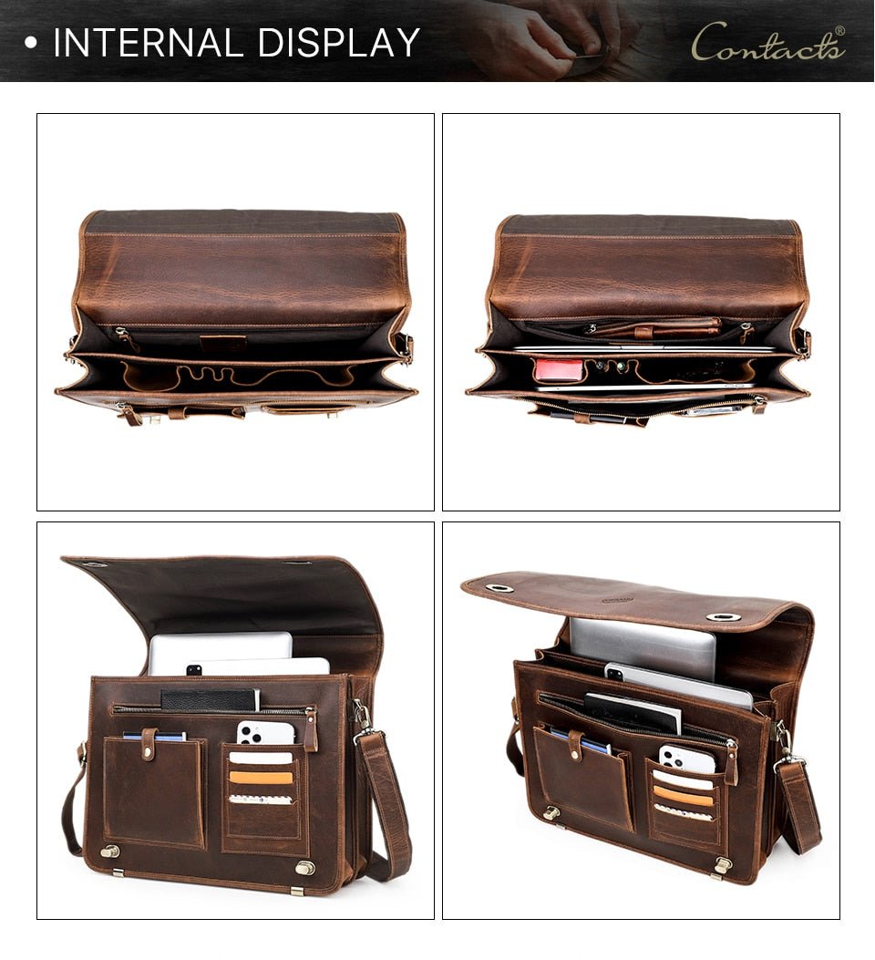 Vintage Leder Aktentasche für 15,6" Laptop – robust & elegant 13L