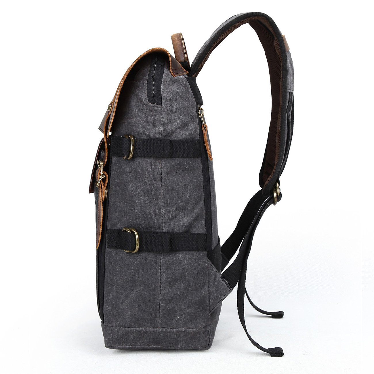Waxed Canvas Rucksack – Retro Lederklappe & Schnallen, 20 L