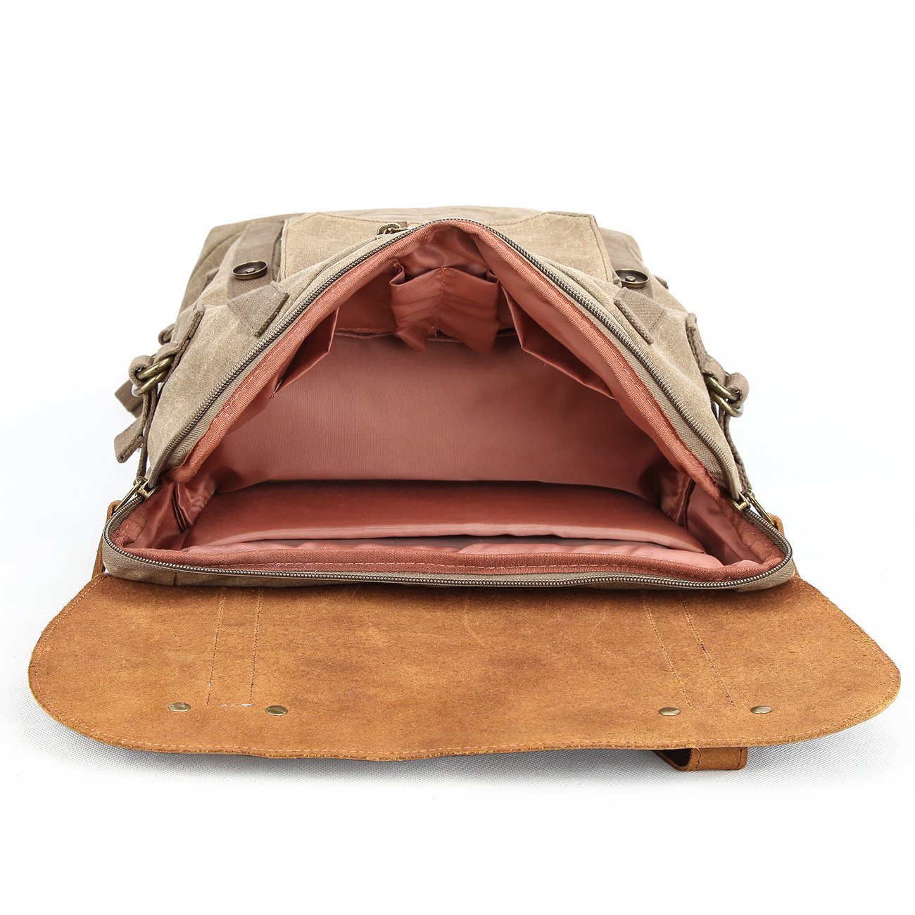 Waxed Canvas Rucksack – Retro Lederklappe & Schnallen, 20 L