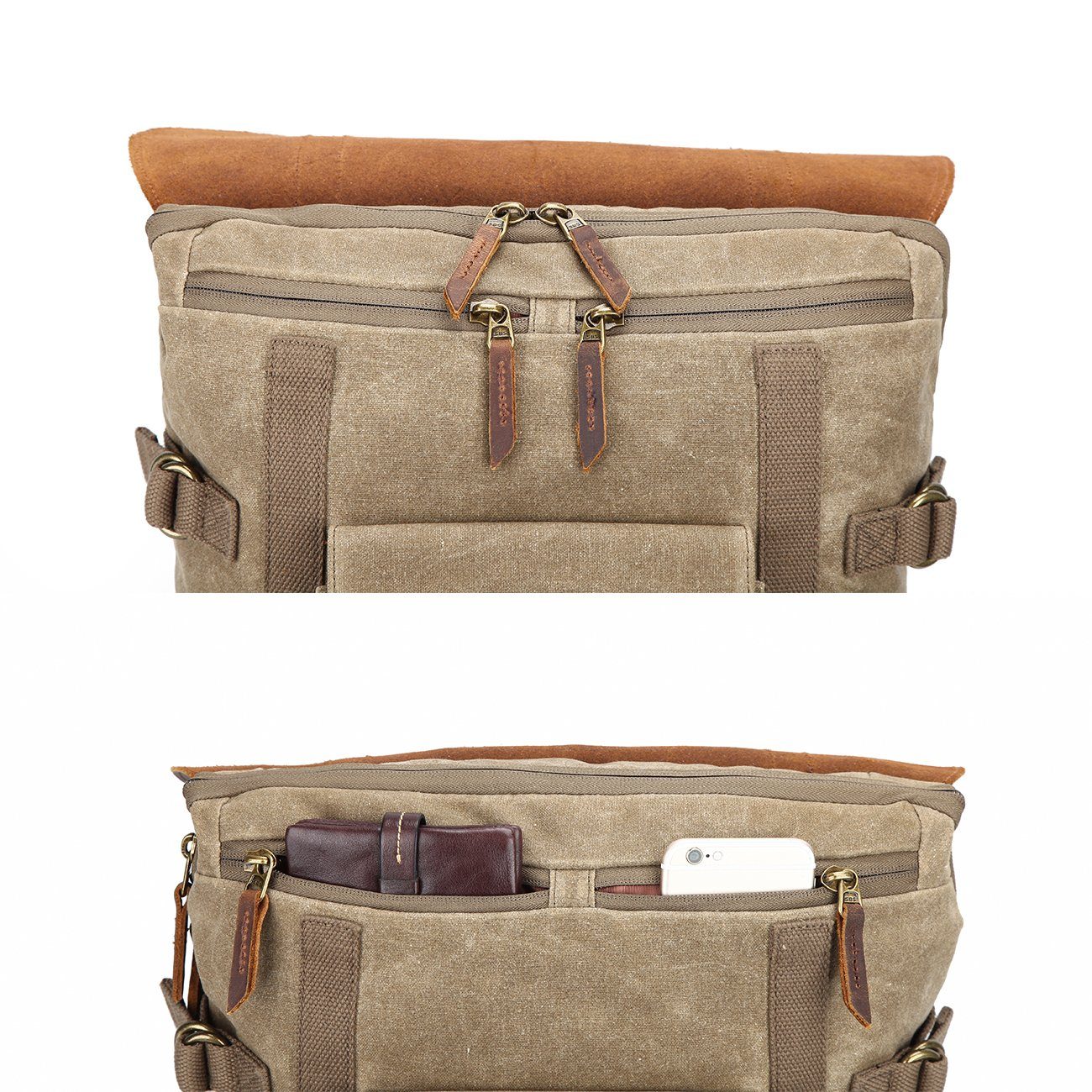Waxed Canvas Rucksack – Retro Lederklappe & Schnallen, 20 L