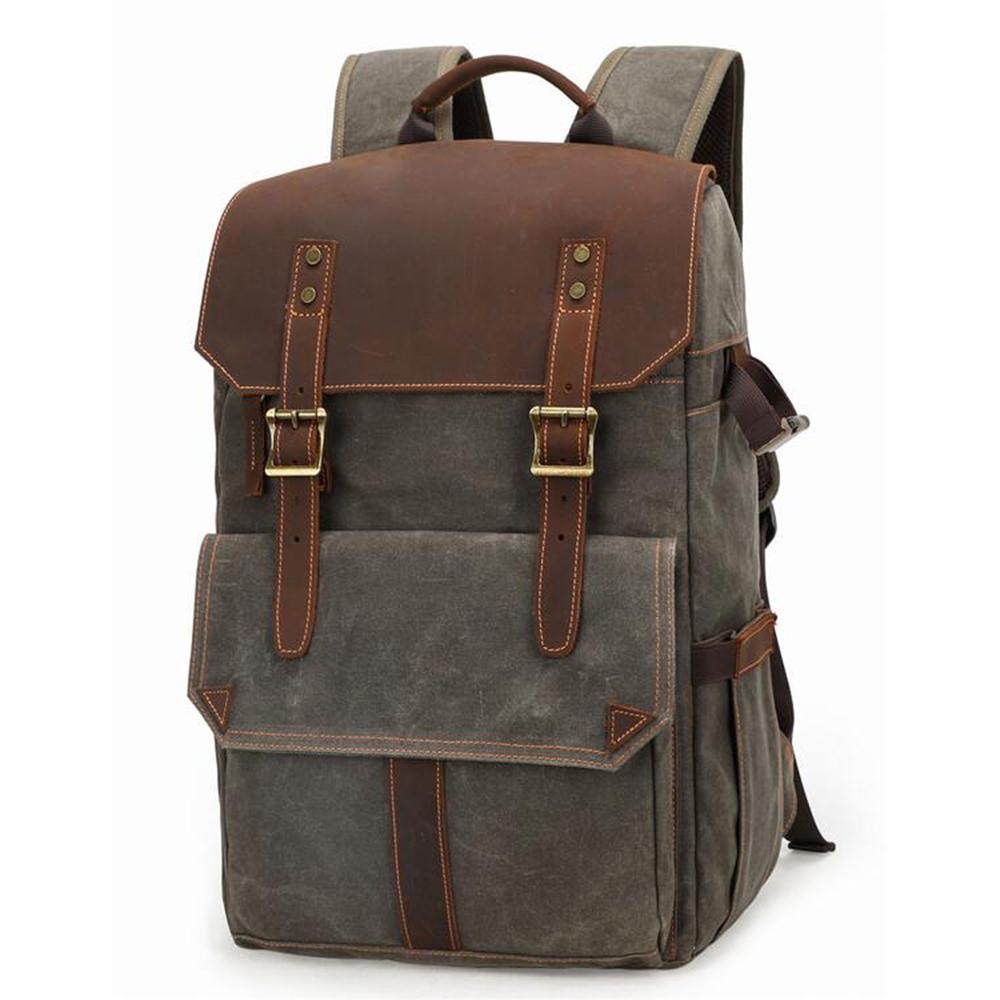 Waxed Canvas Kamera Rucksack 25L aus Canvas & Leder – Vintage Foto-Rucksack TAIGA