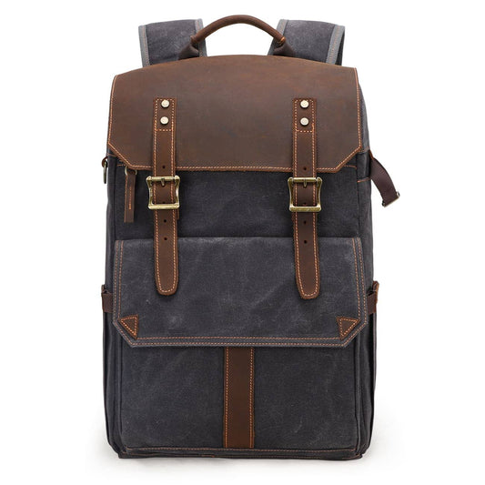 Waxed Canvas Kamera Rucksack 25L aus Canvas & Leder – Vintage Foto-Rucksack TAIGA
