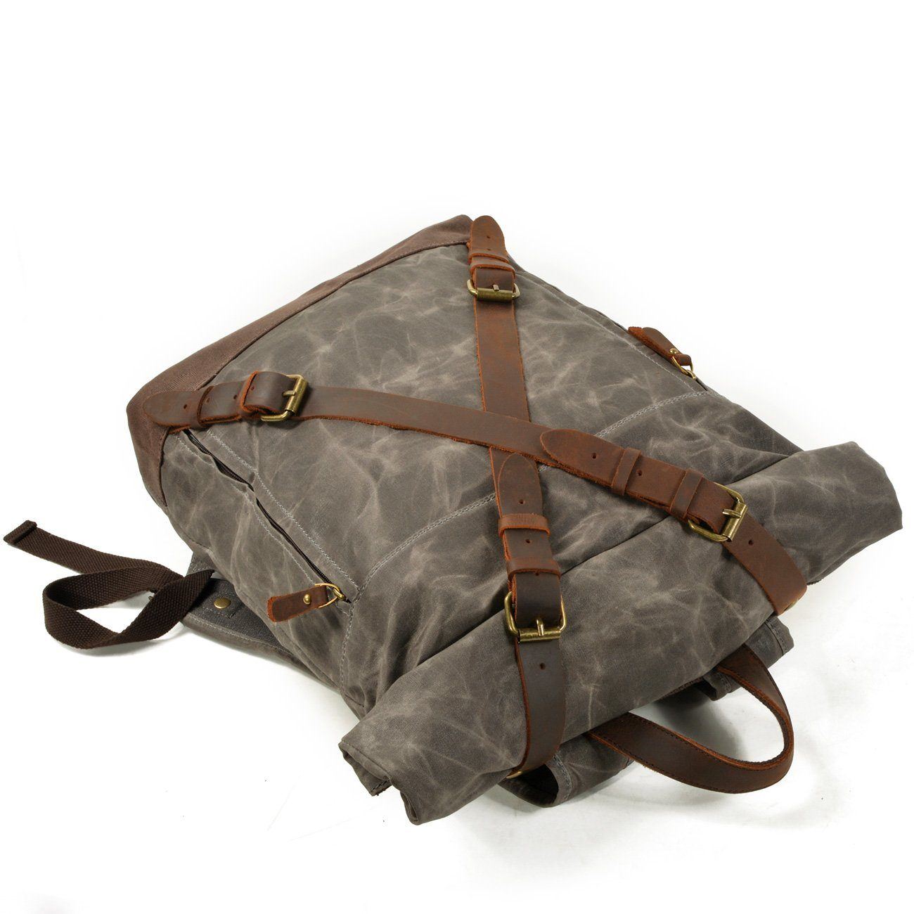 Vintage Rolltop Rucksack – Gewachstes Canvas & Lederdetails 20L