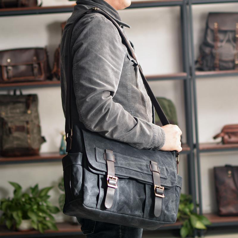 Umhängetasche Herren – Vintage Canvas Tasche mit Lederdetails