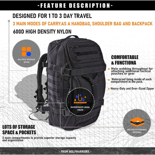 Robuste Reisetasche 3-in-1 mit MOLLE-System für Outdoor & Sport 40-80L