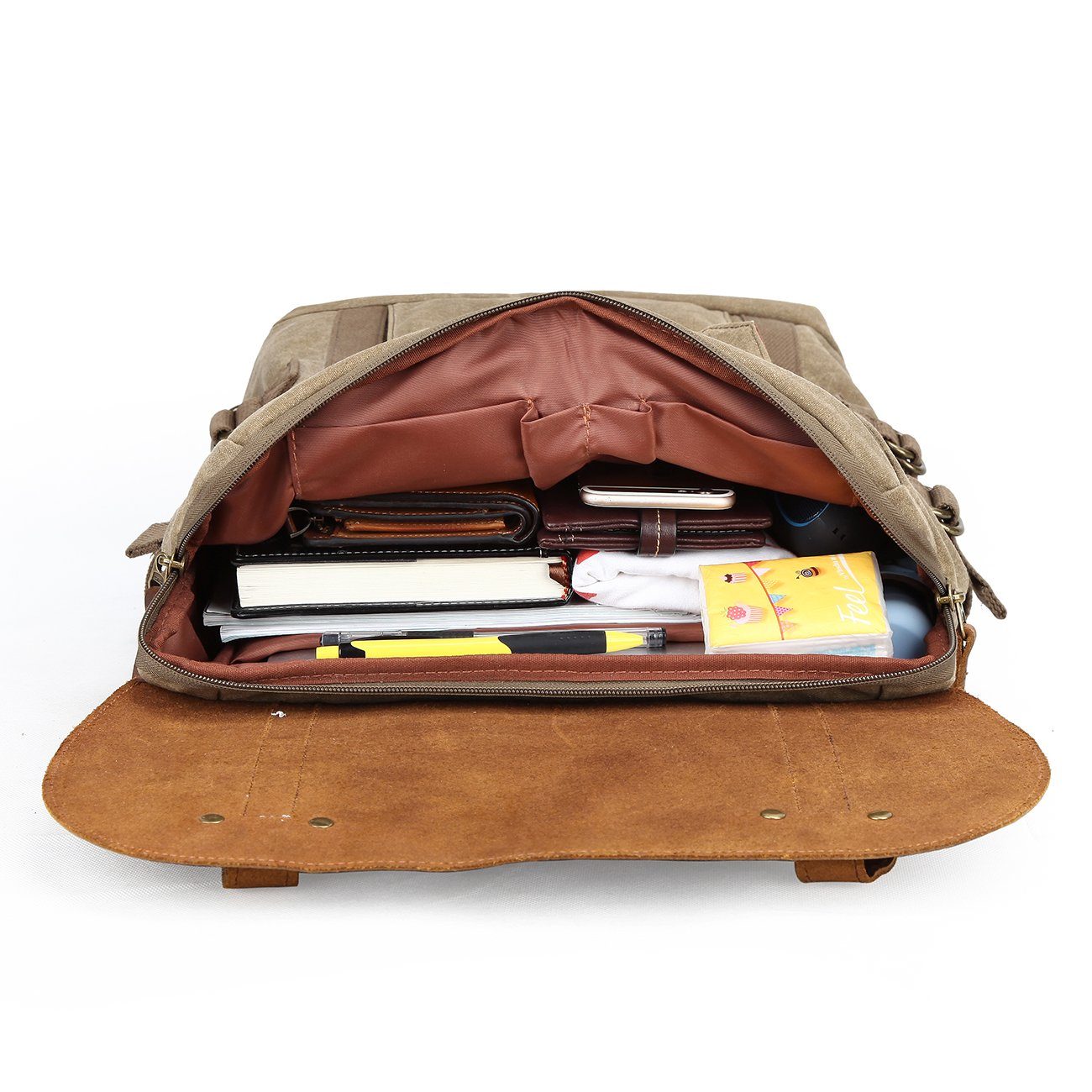 Waxed Canvas Rucksack – Retro Lederklappe & Schnallen, 20 L