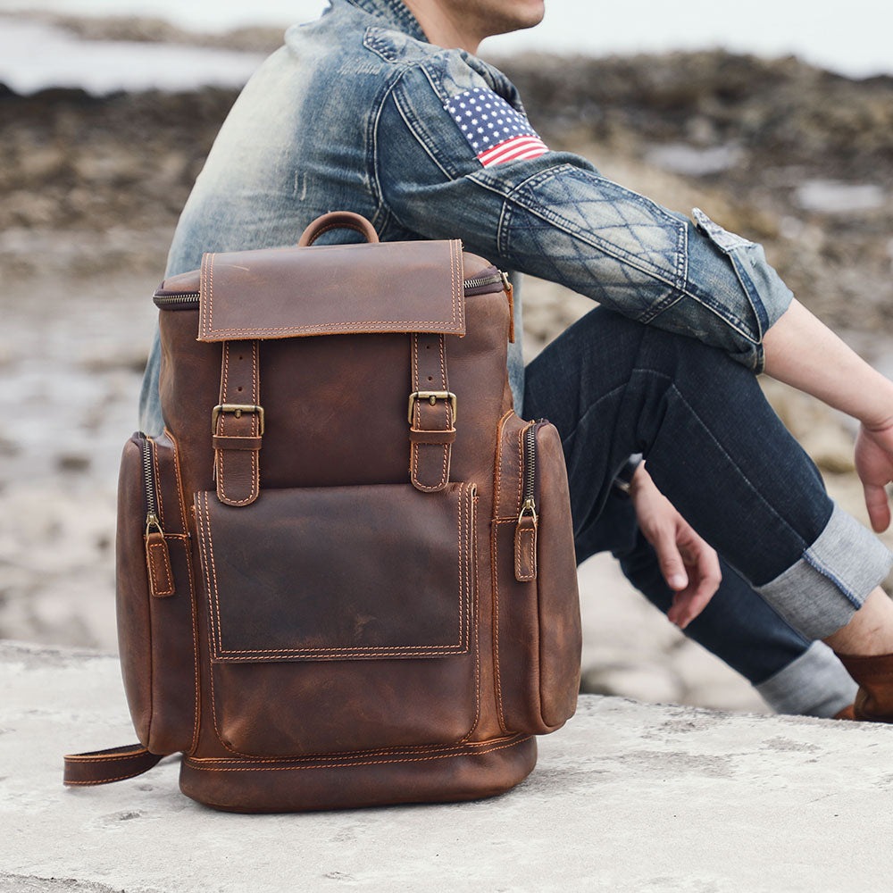Echter Leder-Laptop-Rucksack – Vintage-Rucksack für Beruf und Reise