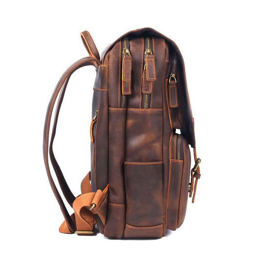 Brown Leather Rucksack BJORVIK 18L – Vintage Lederrucksack Unisex