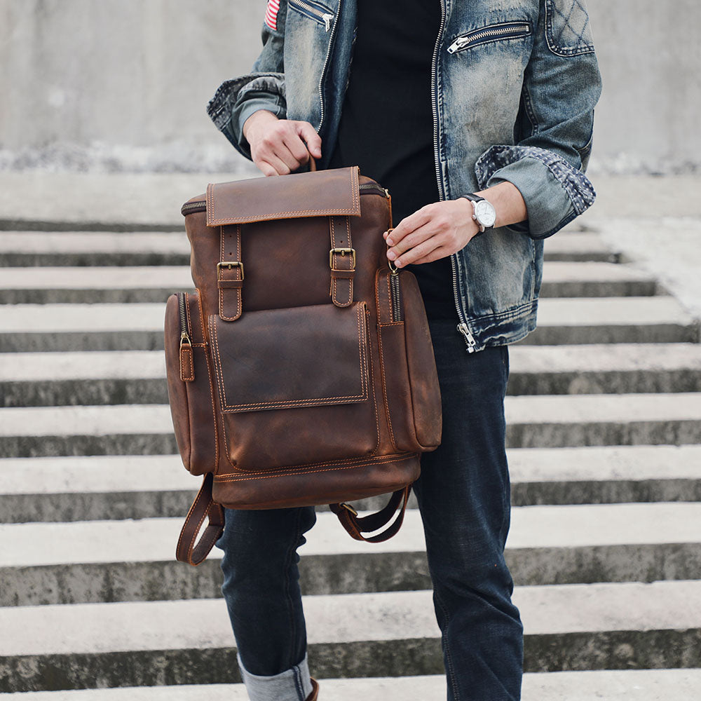 Echter Leder-Laptop-Rucksack – Vintage-Rucksack für Beruf und Reise