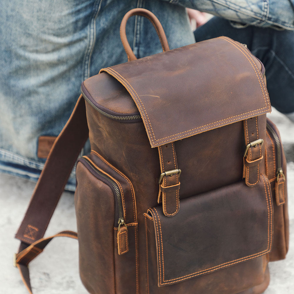 Echter Leder-Laptop-Rucksack – Vintage-Rucksack für Beruf und Reise