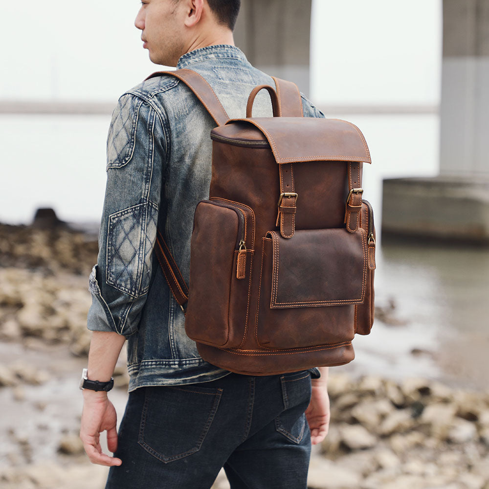 Echter Leder-Laptop-Rucksack – Vintage-Rucksack für Beruf und Reise