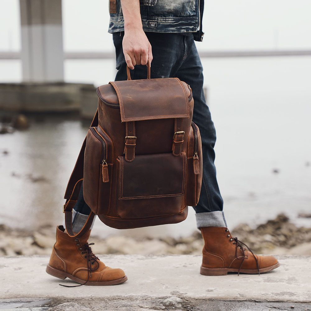 Echter Leder-Laptop-Rucksack – Vintage-Rucksack für Beruf und Reise