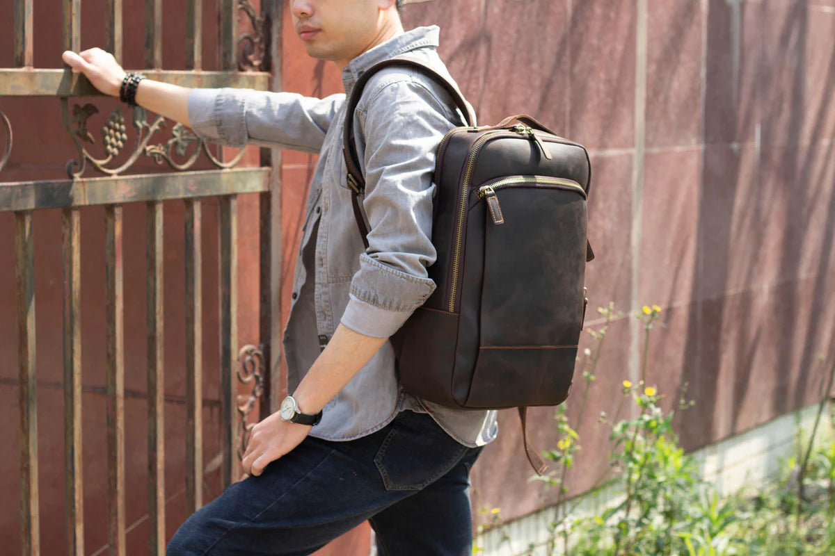 Leder-Laptop-Rucksack im Vintage-Stil – Robust & Elegant