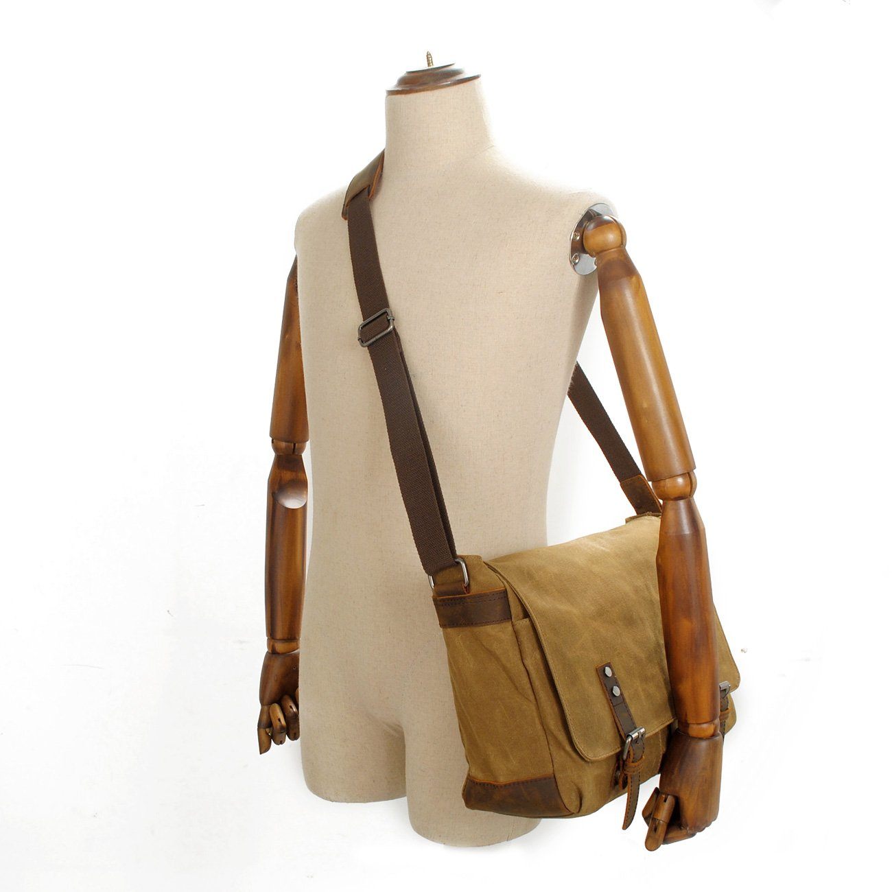 Vintage-Messenger aus gewachstem Canvas & Leder 12.5L, Magnetverschluss, gepolstertes Fach & smarte Fächer – leicht, robust, ideal für Alltag & Reisen.
