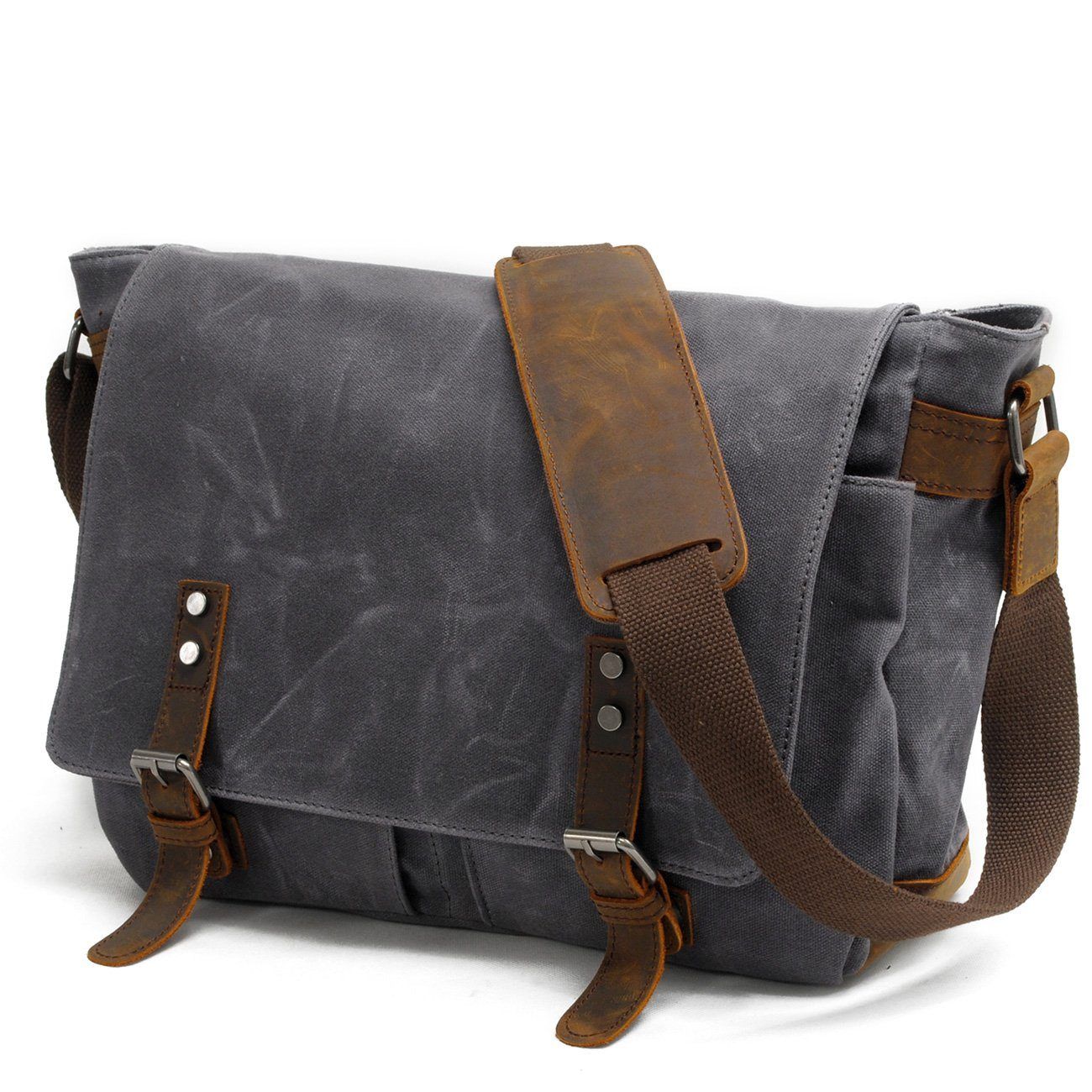 Vintage-Messenger aus gewachstem Canvas & Leder 12.5L, Magnetverschluss, gepolstertes Fach & smarte Fächer – leicht, robust, ideal für Alltag & Reisen.