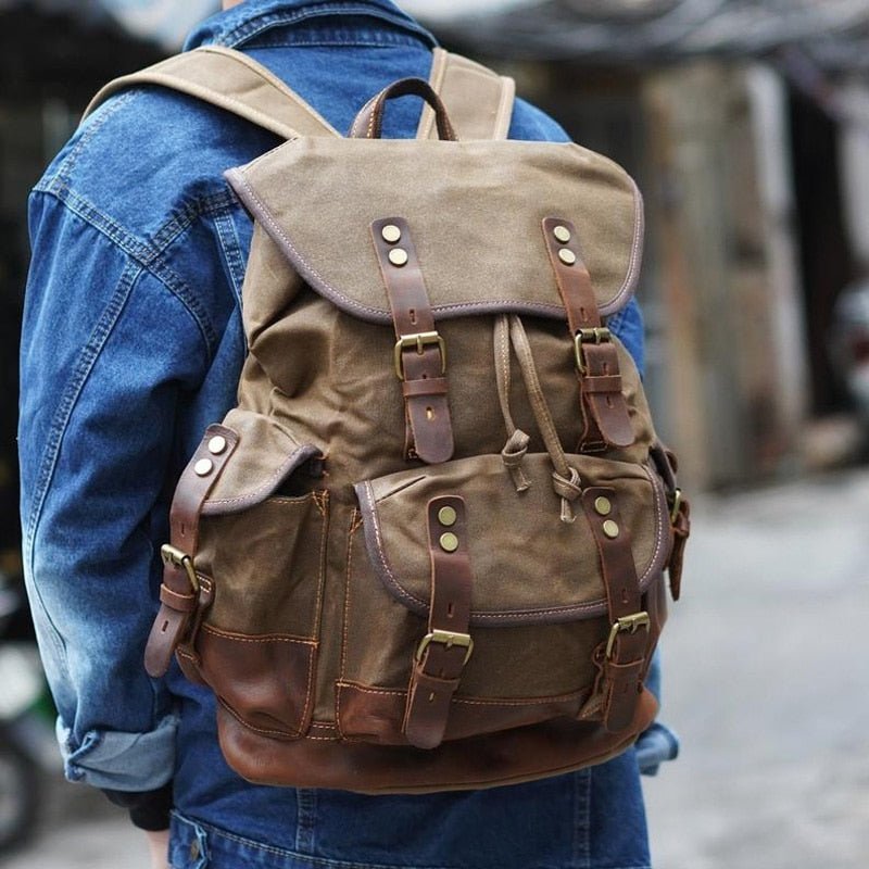 Vintage Rucksack Herren – Canvas Rucksack mit Lederdetails