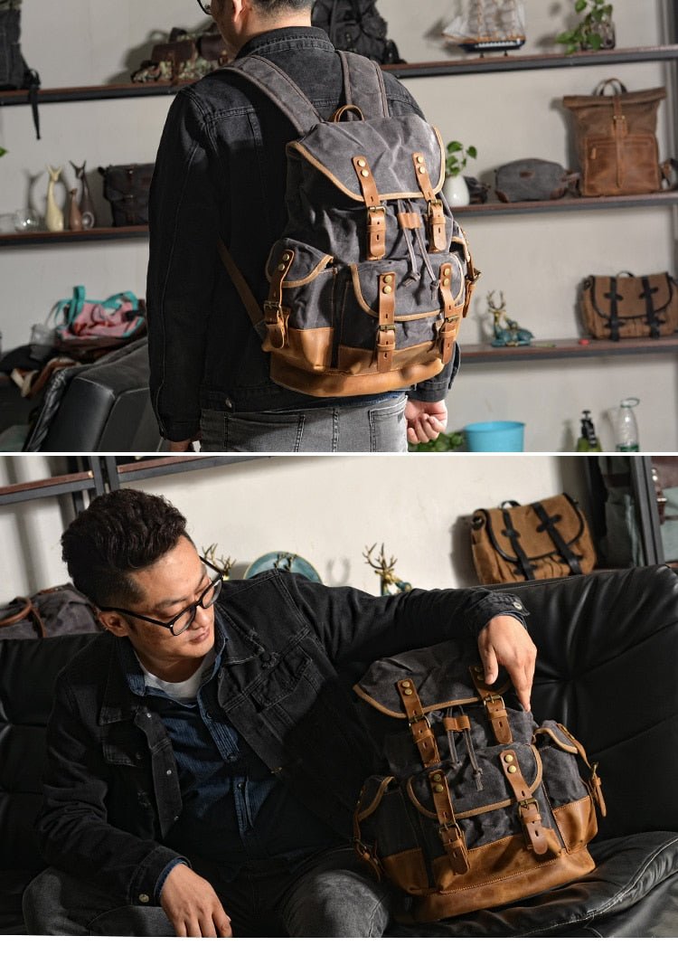 Vintage Rucksack Herren – Canvas Rucksack mit Lederdetails