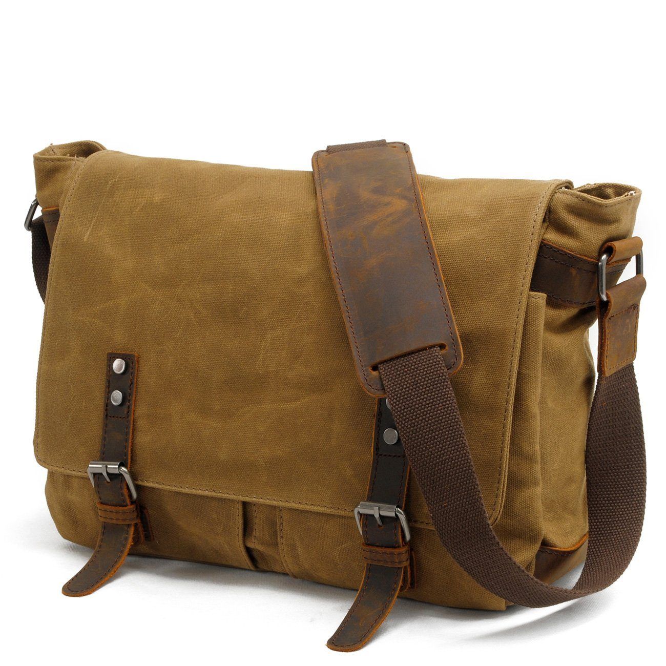 Vintage-Messenger aus gewachstem Canvas & Leder 12.5L, Magnetverschluss, gepolstertes Fach & smarte Fächer – leicht, robust, ideal für Alltag & Reisen.
