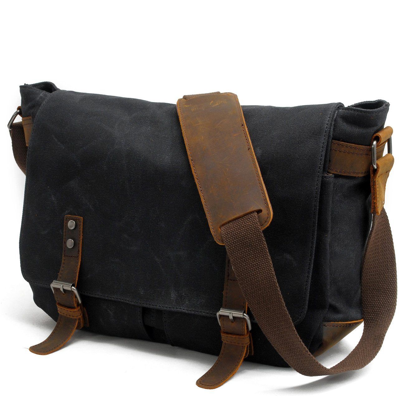 Vintage-Messenger aus gewachstem Canvas & Leder 12.5L, Magnetverschluss, gepolstertes Fach & smarte Fächer – leicht, robust, ideal für Alltag & Reisen.