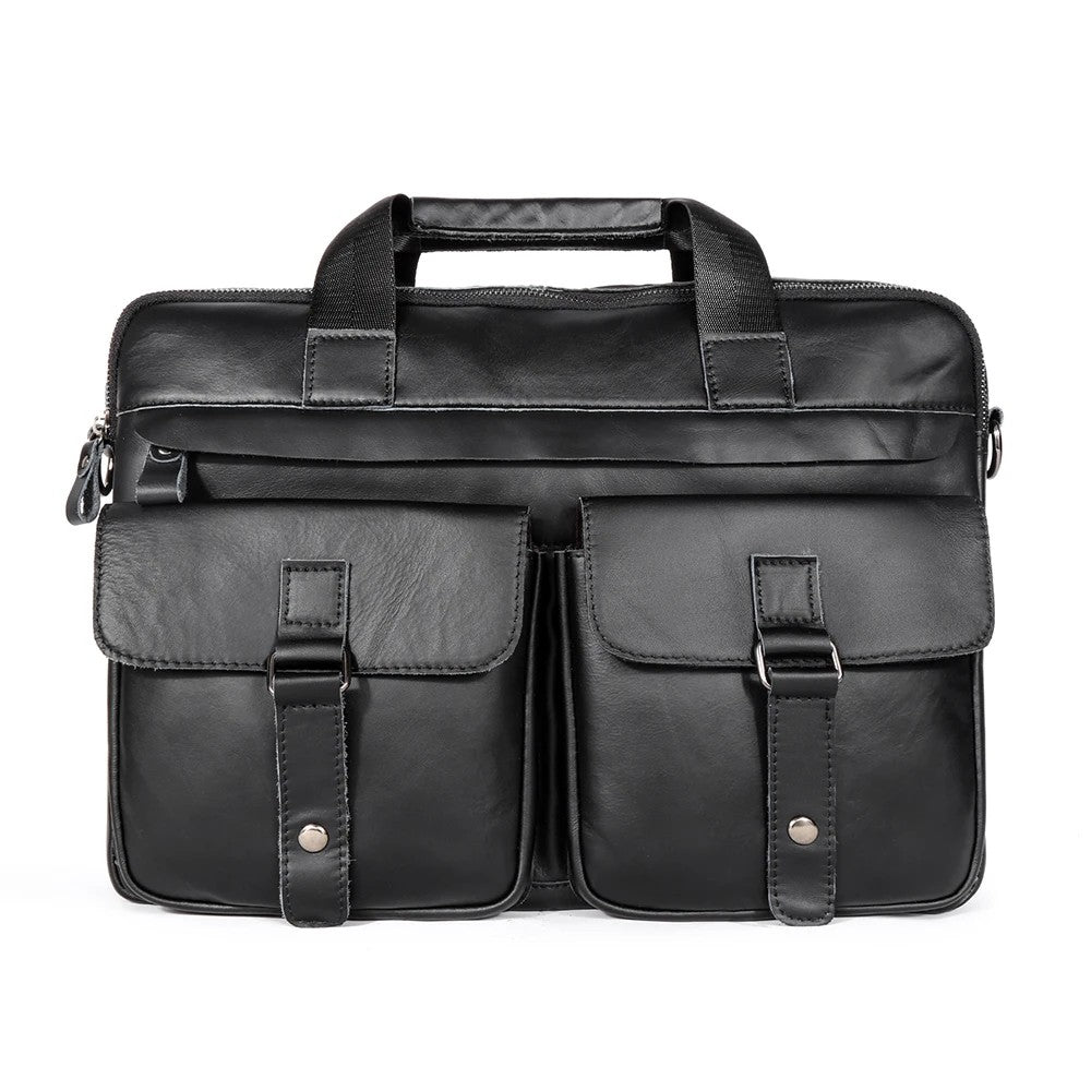 Leder-Aktentasche 15,6" – Business & Lap – Schwarz