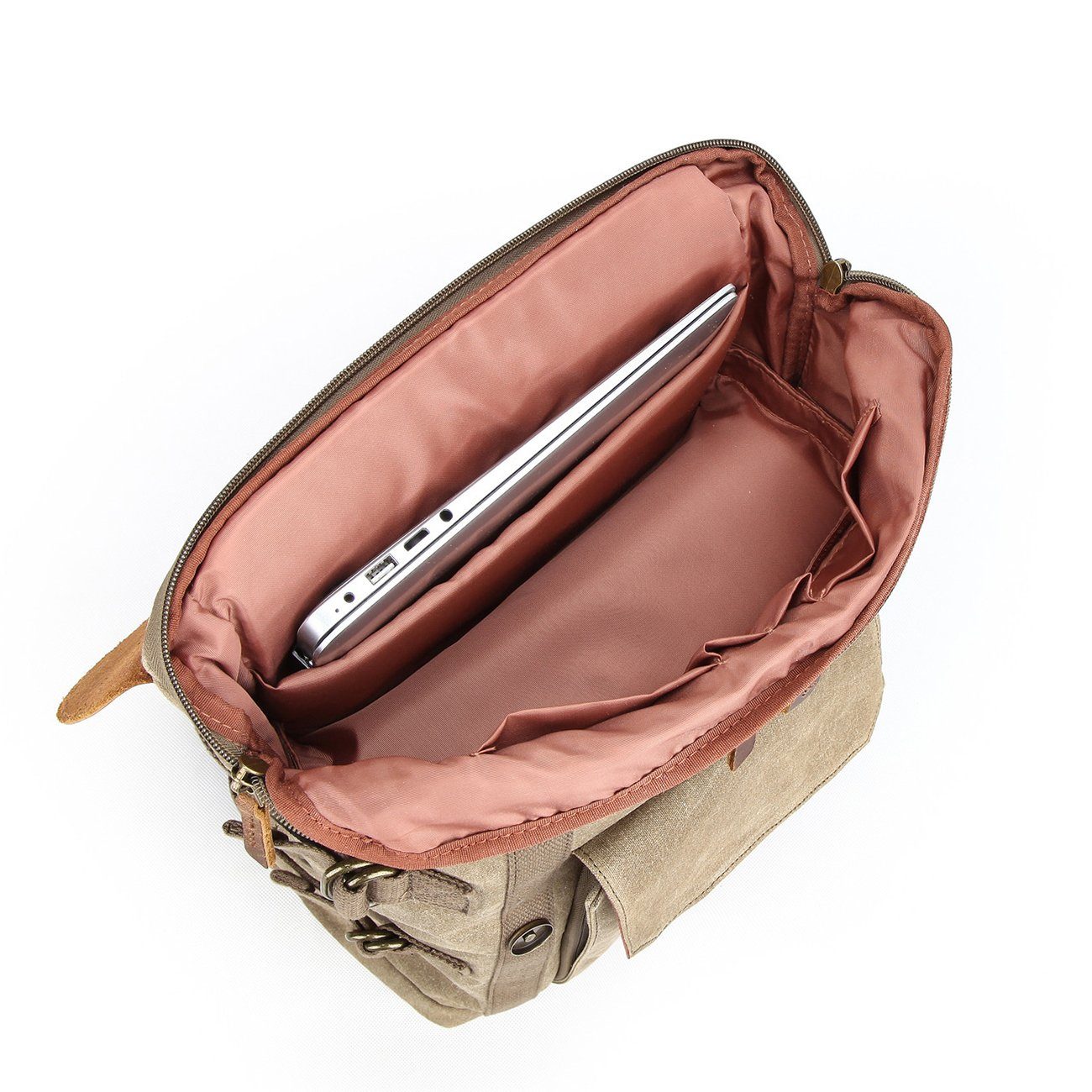 Waxed Canvas Rucksack – Retro Lederklappe & Schnallen, 20 L
