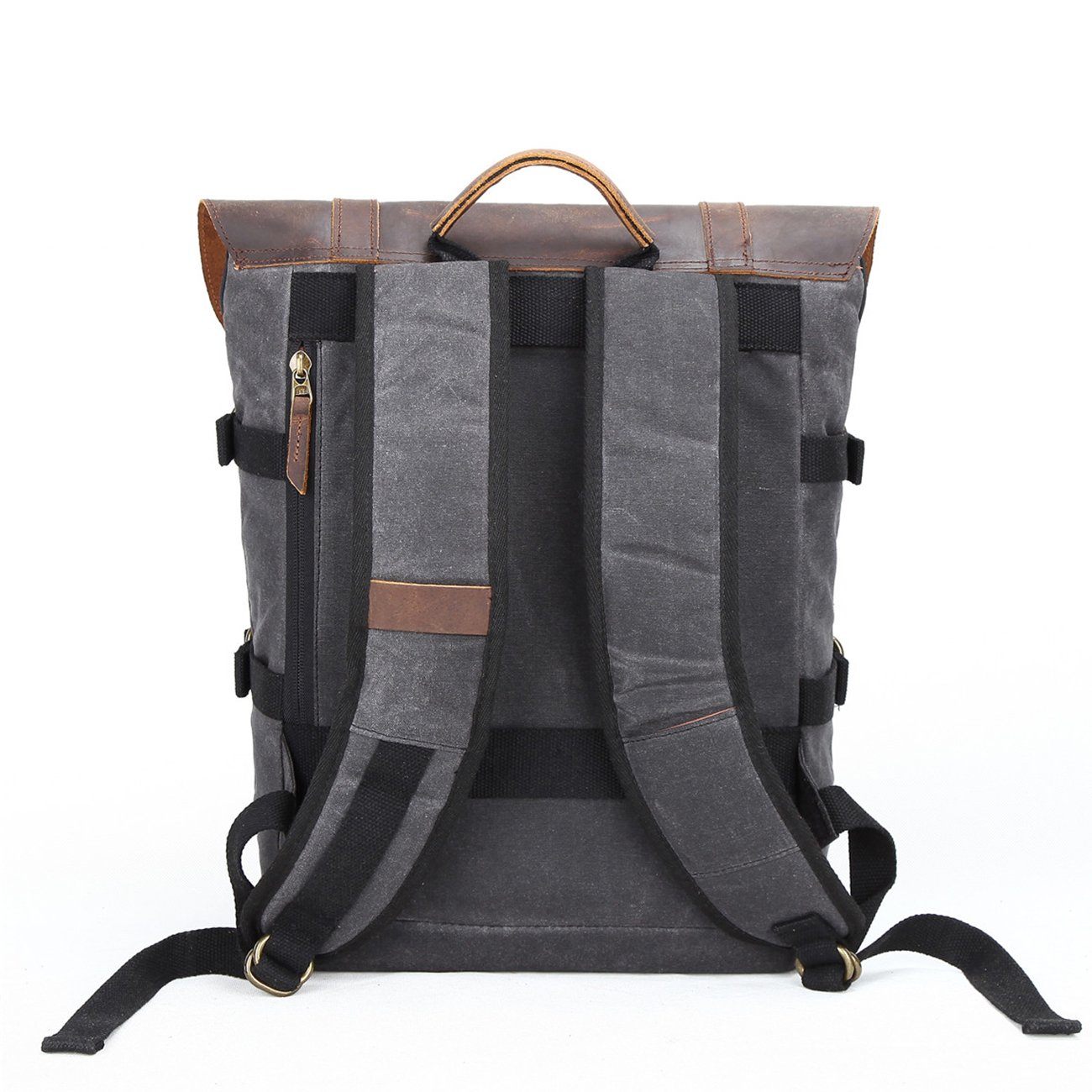 Waxed Canvas Rucksack – Retro Lederklappe & Schnallen, 20 L
