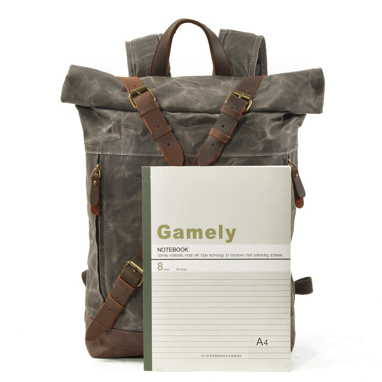 Vintage Rolltop Rucksack – Gewachstes Canvas & Lederdetails 20L