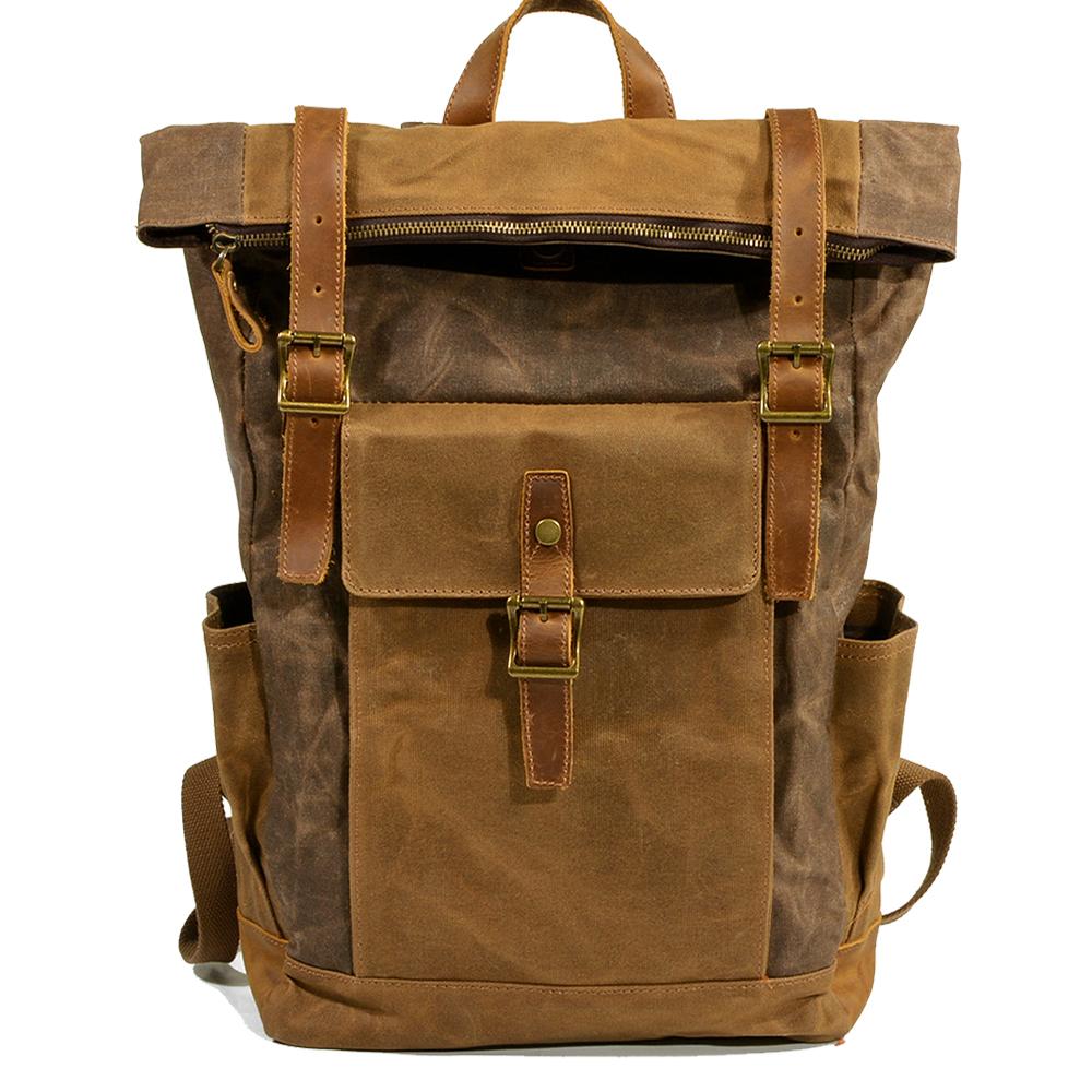 Zweifarbiger Rolltop Rucksack – Gewachstes Canvas & Leder, 22,5 L