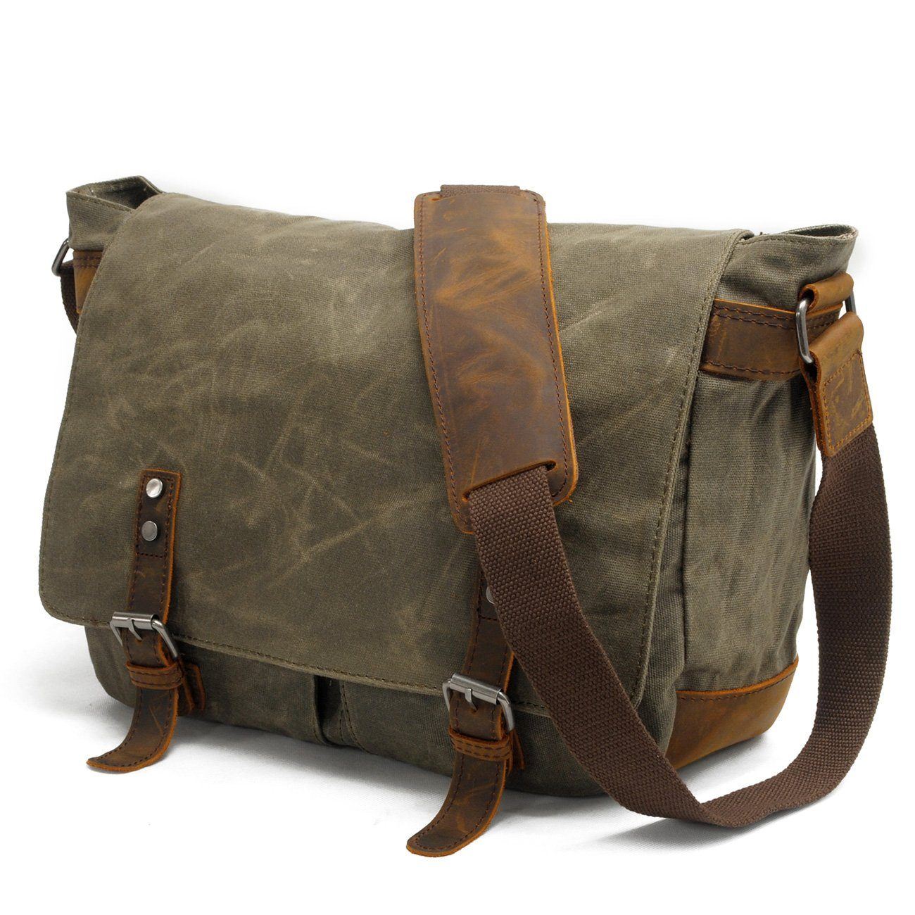 Vintage-Messenger aus gewachstem Canvas & Leder 12.5L, Magnetverschluss, gepolstertes Fach & smarte Fächer – leicht, robust, ideal für Alltag & Reisen.