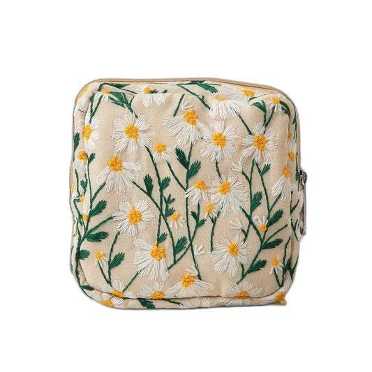 Kulturtasche mit Blumenstickerei – Canvas & Reißverschluss